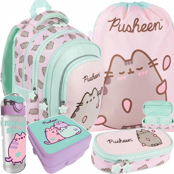 PUSHEEN PINK KOMPLET 5 el MAJEWSKI DLA DZIEWCZYNEK PLECAK KOT KOTKI