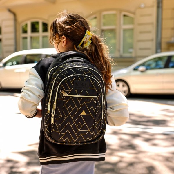 MŁODZIEŻOWY PLECAK BACKUP GEOMETRIC GOLD DZIEWCZĘCY SZKOLNY KOMPLET 2w1