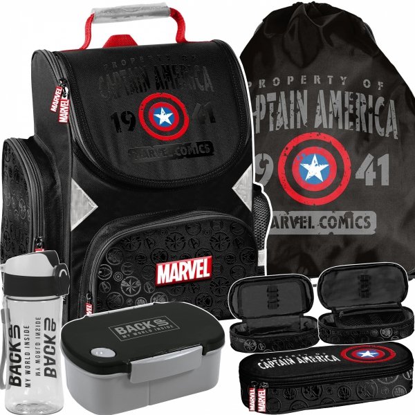 KAPITAN AMERYKA TORNISTER AVENGERS SZKOLNY CHŁOPIĘCY IRONMAN KOMPLET 5ele