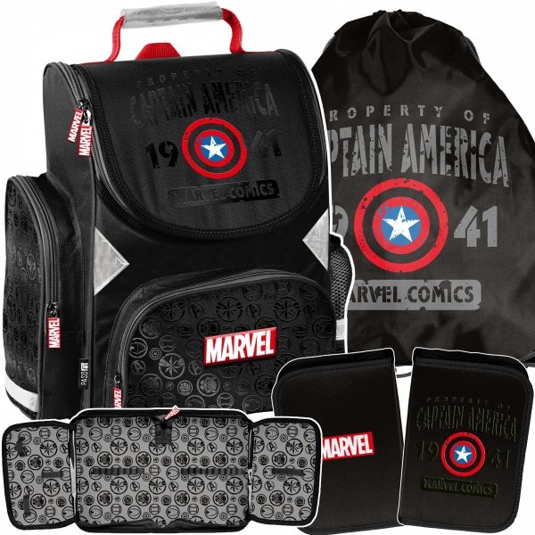 TORNISTER AVENGERS SZKOLNY CHŁOPIĘCY KAPITAN AMERYKA IRONMAN KOMPLET 3w1