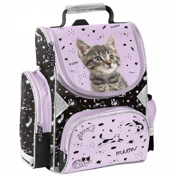 KOT DZIEWCZĘCY TORNISTER SZKOLNY Z KOTKIEM DO 1 KLASY KOTEK KOMPLET 3 elem.