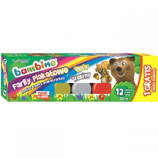 Farby Plakatowe Bambino 13 Kolorów 20ml Złota Srebrna [1581]