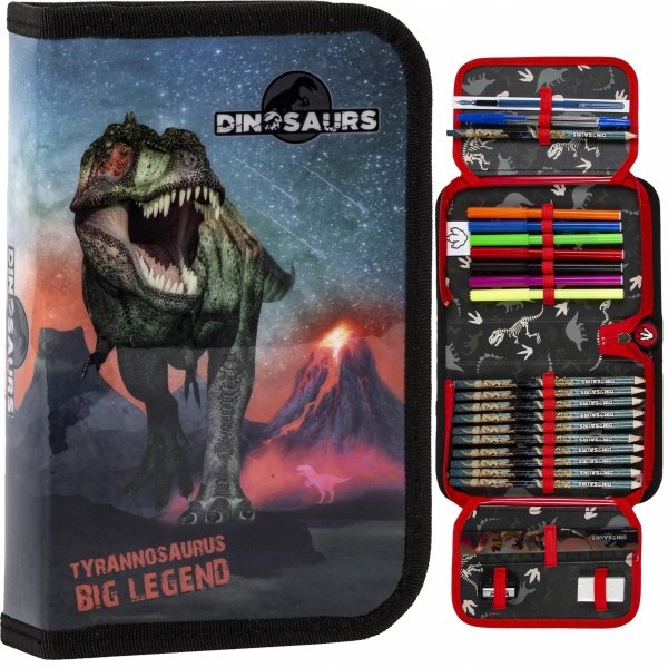 DINOZAURY PIÓRNIK SZKOLNY DO PODSTAWÓWKI DLA CHŁOPAKÓW Z WYPOSAŻENIEM DINO