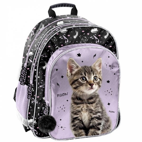 KOTEK PLECAK SZKOLNY Z KOTKIEM DLA DZIEWCZYNEK DO 1 KLASY KOMPLET 3 ele.