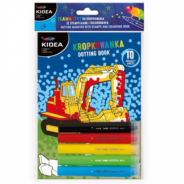 Flamastry do Malowania Kropkami ze Stempelkami i Kolorowanka Auta Cars Kidea Pojazdy [ZFMKSKPKA]