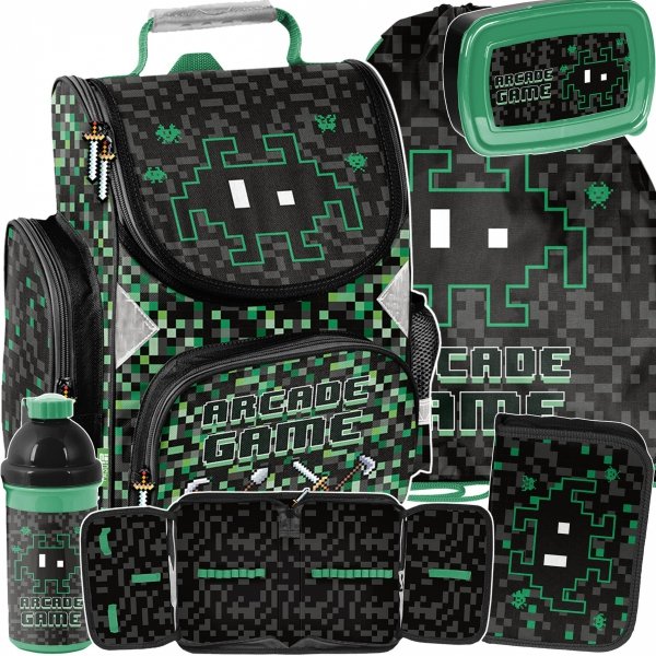 KOMPLET 5w1 GAMER TORNISTER SZKOLNY GAMING DLA CHŁOPAKÓW PODSTAWÓWKI PIKSELE