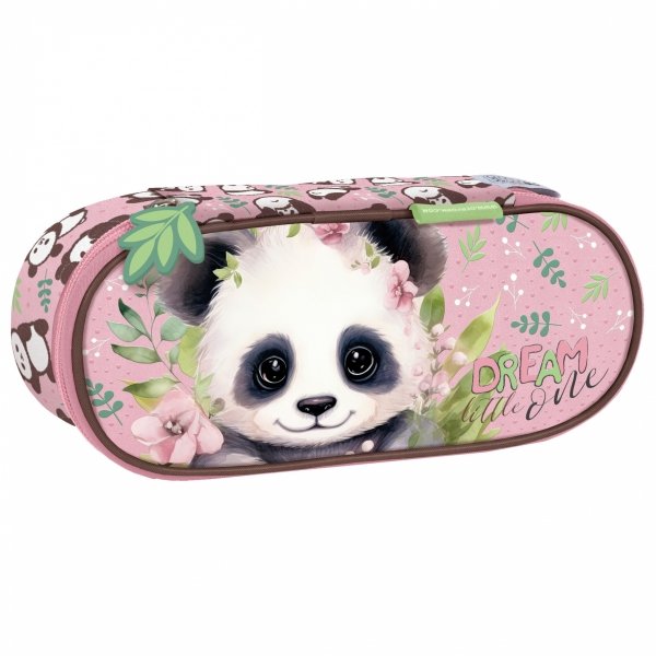 PIÓRNIK MIŚ PANDA OTWIERANY DLA DZIEWCZYNEK USZTYWNIANY Z KLAPKĄ SZKOLNY