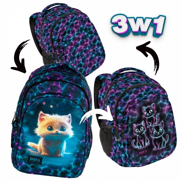 PLECAK KOTEK KOMPLET 5 elem. BACKUP SZKOLNY MŁODZIEŻOWY CATS 3 WZORY