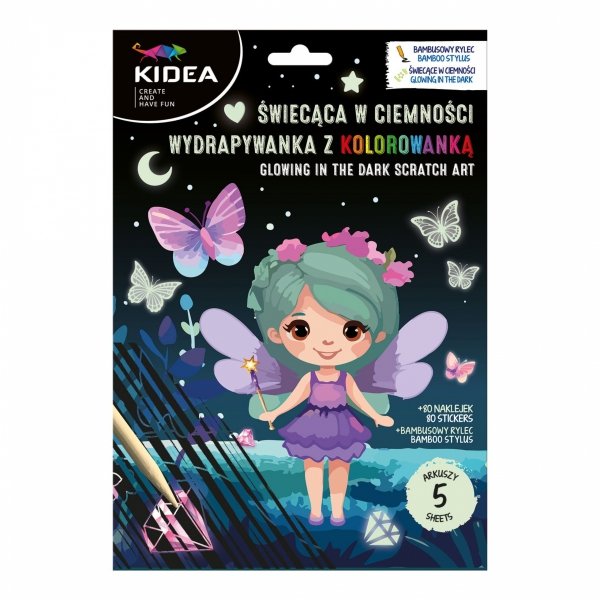 ŚWIECĄCA W CIEMNOŚCI WYDRAPYWANKA Z KOLOROWANKĄ MAGIC KIDEA KSIĘŻNICZKI