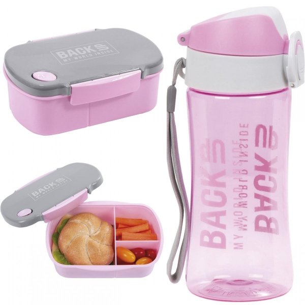 Zestaw Śniadaniowy Bidon Śniadaniówka Free BPA Różowa [SB3A57]