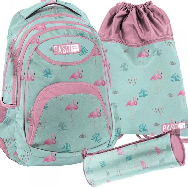 Plecak Flamingi Młodzieżowy Zestaw dla Dziewczynki [PPLF19-2708]