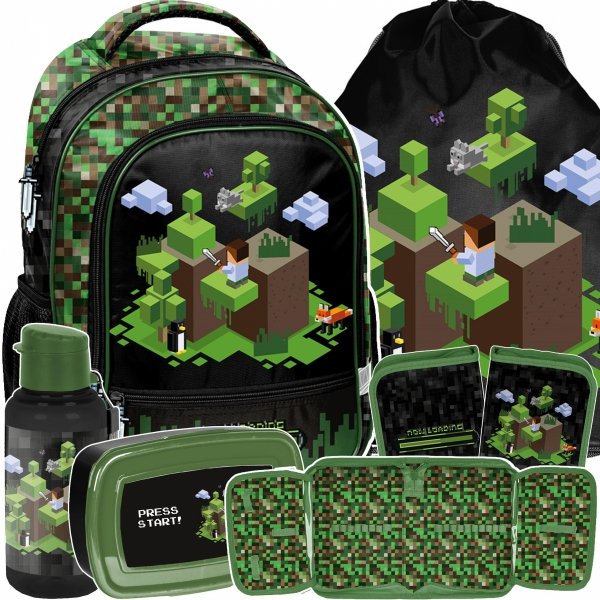PLECAK MINECRAFT SZKOLNY KOMPLET 5w1 GAMING GRY DO 1 KLASY DLA CHŁOPAKÓW 