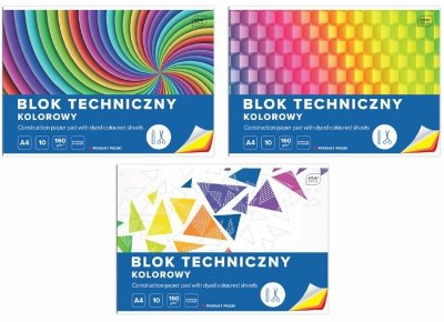 Blok techniczny kolorowy A4 10k 160g barwiony w masie p10 INTERDRUK mix cena za 1 szt