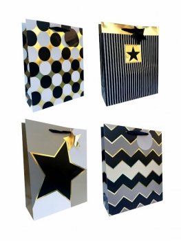 Torebka ozdobna prezentowa biało czarna 9051D 12x35x10cm p12, mix cena za 1 szt