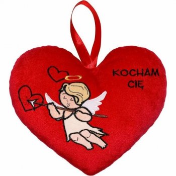 Poduszka serce 20cm z amorkiem 12495