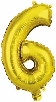 Balon foliowy mini cyfra 6 złota 29x40cm 9909684