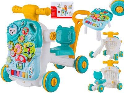 Wielofunkcyjny Interaktywny Jeździk Pchacz Chodzik Edukacyjny Stolik Grający 4w1 Niebieski