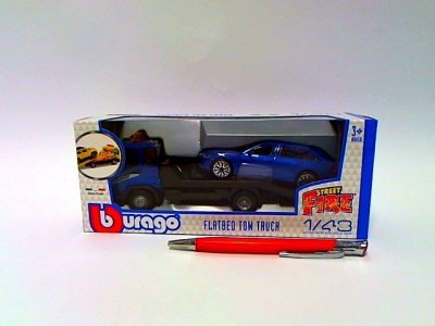 BBU BBU 1:43 Street Fire Flatbed Tow Truck W/Car 31399