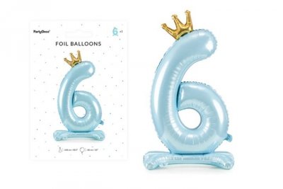 PARTYDECO Stojący balon foliowy cyfra 6 84cm błękit 67940