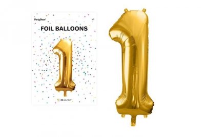 PARTYDECO Balon foliowy Cyfra 1 86cm złoty 36115