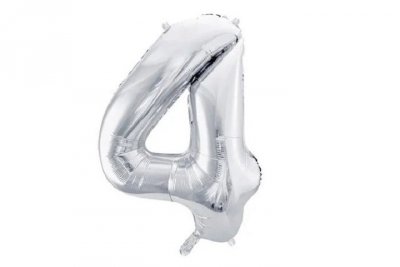 PARTYDECO Balon foliowy Cyfra 4 86cm srebrny 36047