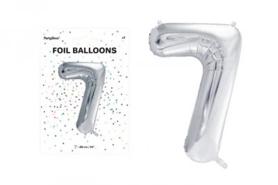 PARTYDECO Balon foliowy Cyfra 7 86cm srebrny 36078