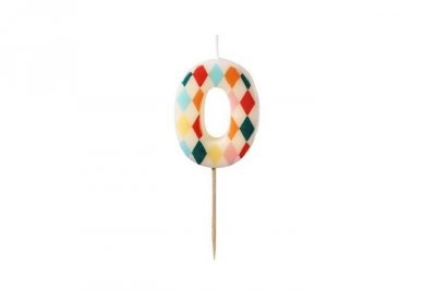 PARTYDECO Świeczka urodz.Cyfra 0 Romby 55cm mix 67042