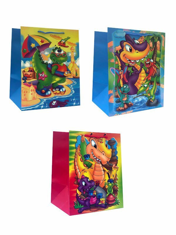 Torebka ozdobna prezentowa Dinozaury JP 9155A 30x42x25 cm szerokie dno, mix cena za 1 szt
