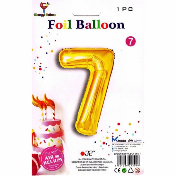 Balon foliowy złoty cyfra 7, wys.81 cm BCF-955-7