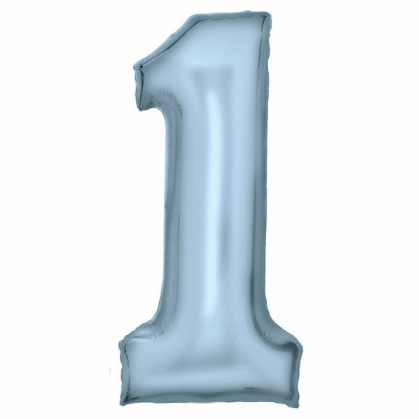 Balon foliowy cyfra 1 satynowy pastelowy niebieski 86cm spakowany 9917333