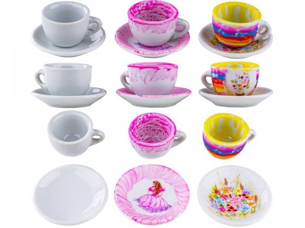 Porcelanowy Zestaw Do Malowania, Filiżanki, Imbryk, Farby + Akcesoria DIY 21 Elementów