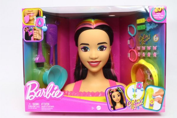 MATTEL Barbie głowa do styliz.neon czarne włosy HMD81