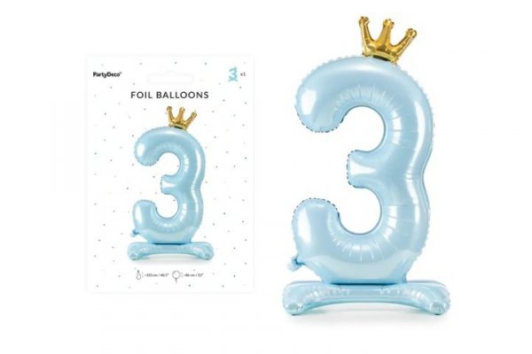 PARTYDECO Stojący balon foliowy cyfra 3 84cm błękit 67827