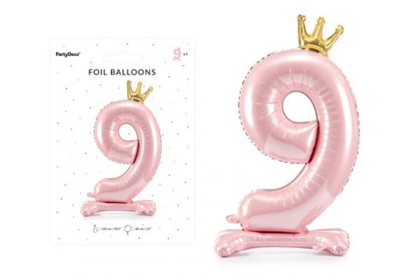 PARTYDECO Stojący balon foliowy cyfra 9 84cm j.róż 67667