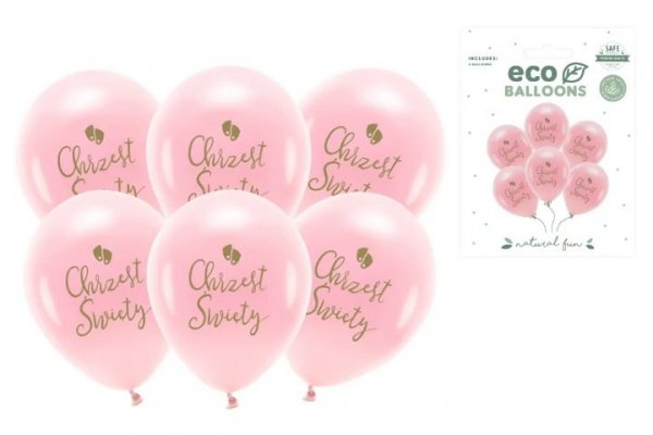 PARTYDECO Balony Eco 33cm Chrzest Św.rumiany róż A6 40922