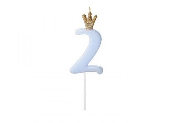 PARTYDECO Świeczka urodz.Cyferka 2 j.nieb.9,5cm 71701