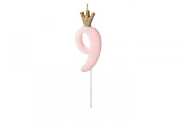 PARTYDECO Świeczka urodz.Cyferka 9 j.róż 9,5cm 71855