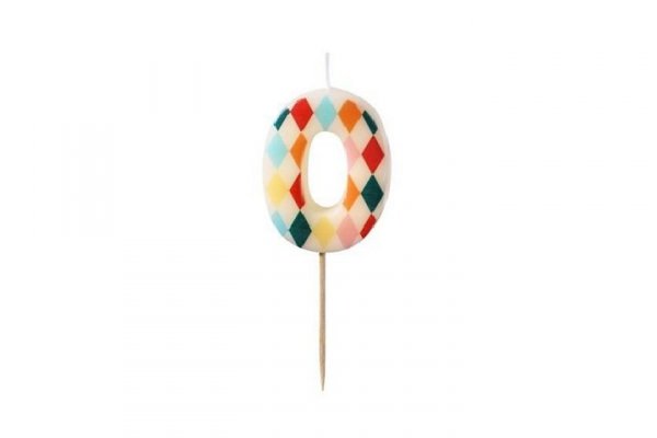 PARTYDECO Świeczka urodz.Cyfra 0 Romby 55cm mix 67042