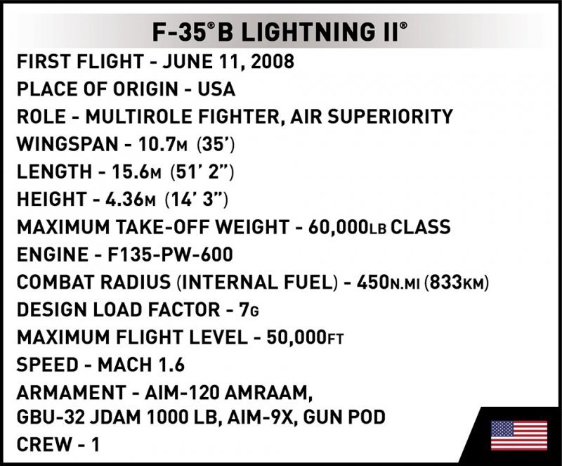 COBI ARMED FORCES F-35B LIGHTNING II 594EL. 5829 8+