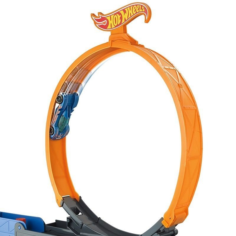 HOT WHEELS CIĘŻARÓWKA Z PĘTLĄ + SAMOCHODZIK STUNT &amp; GO GCK38 4+