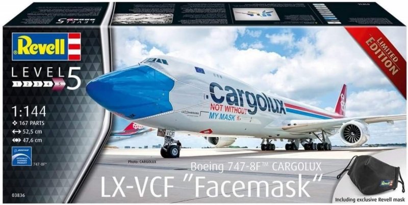 REVELL BOEING 747-8F CARGOLUX FACEMASK 03836 SKALA 1:144