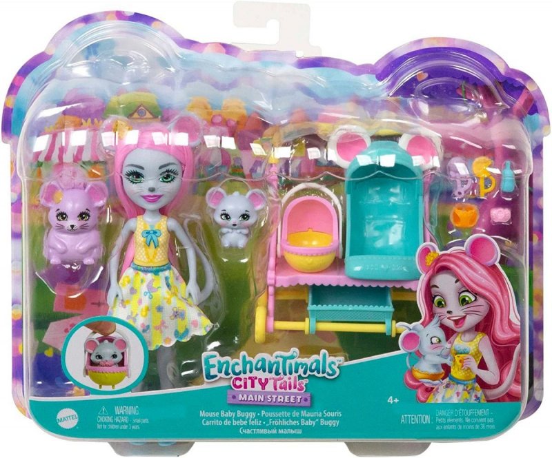 MATTEL  ENCHANTIMALS MAURIA MOUSE WÓZEK Z MYSZKAMI HKR57 4+