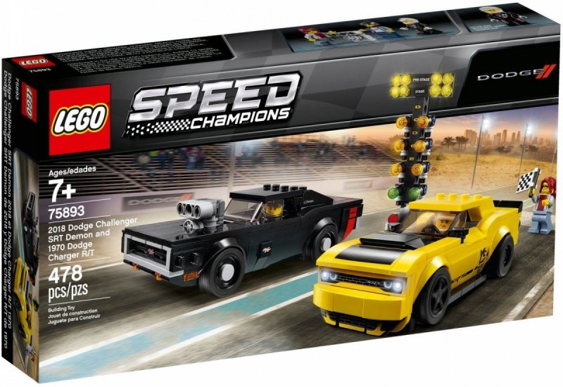 LEGO SPEED CHAMPIONS 2018 DODGE CHALLENGER SRT DEMON ORAZ 1970 DODGE CHARGER R/T 75893 7+