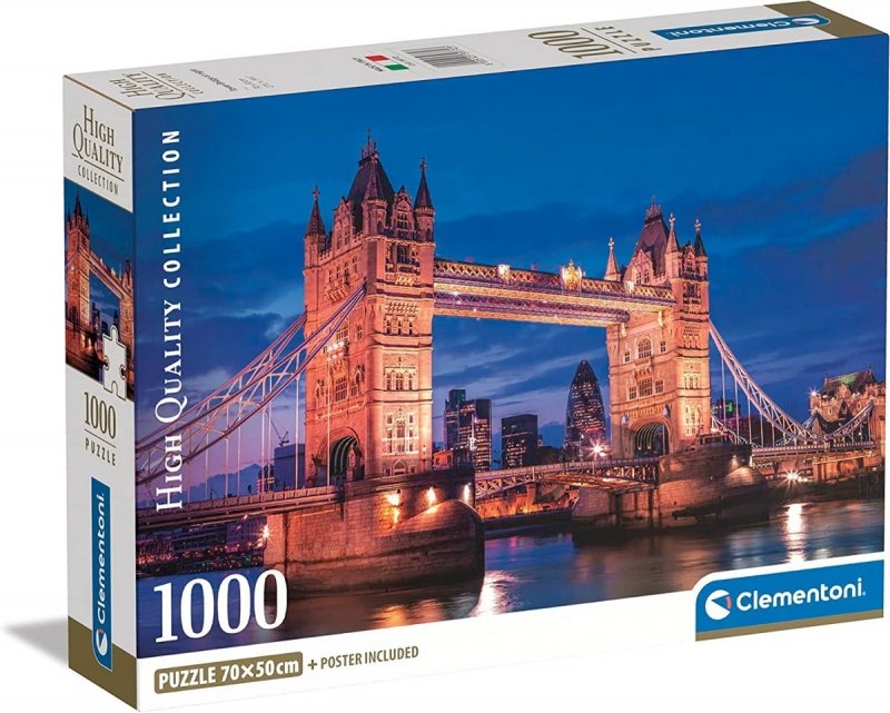 CLEMENTONI 1000 EL. COMPACT TOWER BRIDGE W NOCY PUZZLE 10+