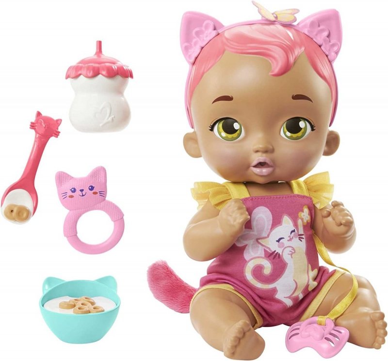 MATTEL LALKA Z DŹWIĘKAMI MY GARDEN BABY BOBASEK-KOTEK KARMIENIE I DRZEMKA RÓŻOWA HHP29 3+