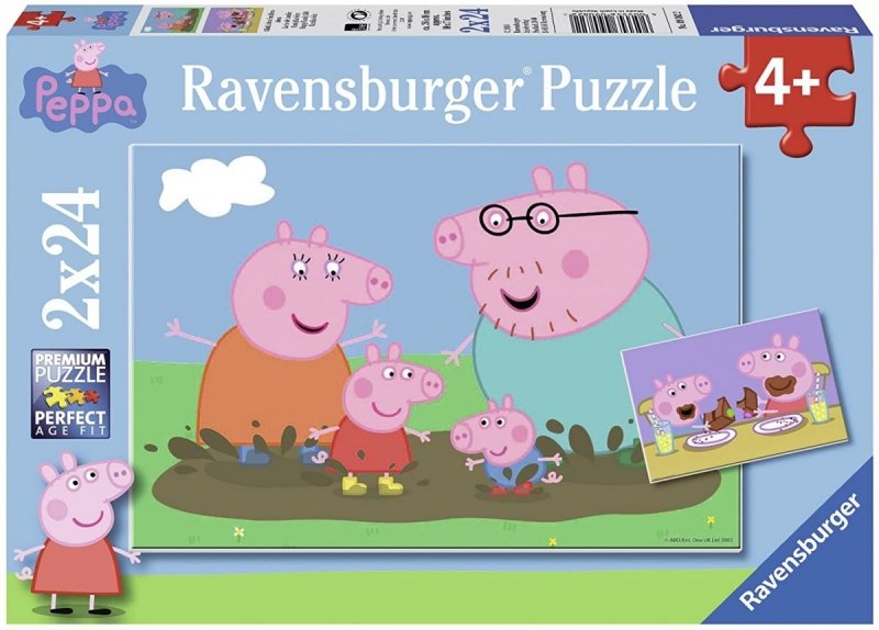 RAVENSBURGER 2X24 EL. ŚWINKA PEPPA ZABAWA W BŁOCIE PUZZLE 4+