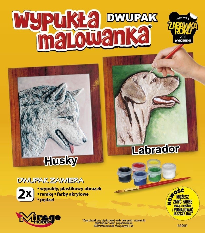 MIRAGE WYPUKŁA MALOWANKA DWUPAK PSY HUSKY-LABRADOR 5+