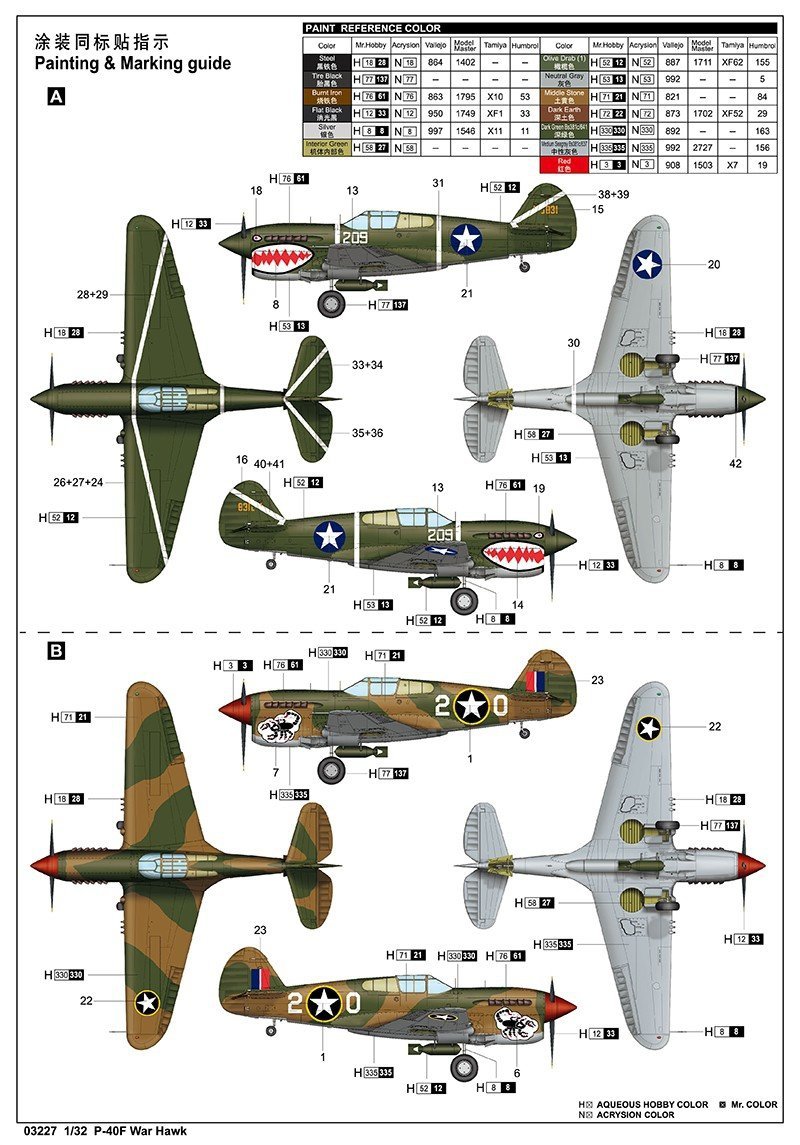 TRUMPETER P-40F WAR HAWK 03227 SKALA 1:32
