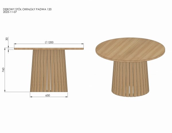DĘBOWY STÓŁ OKRĄGŁY PADWA