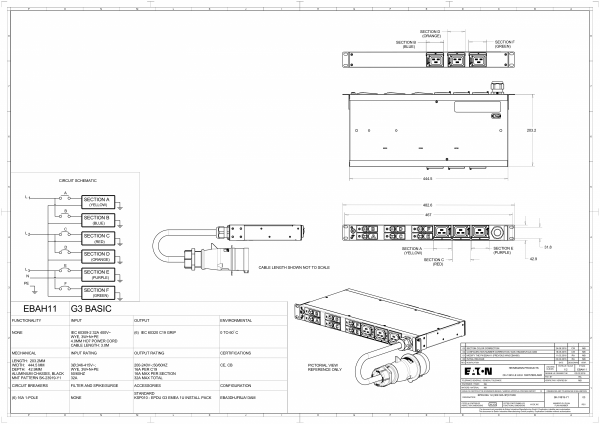 EBAH11 Listwa PDU EATON ePDU BA 1U (309 32A 3P) C19x6